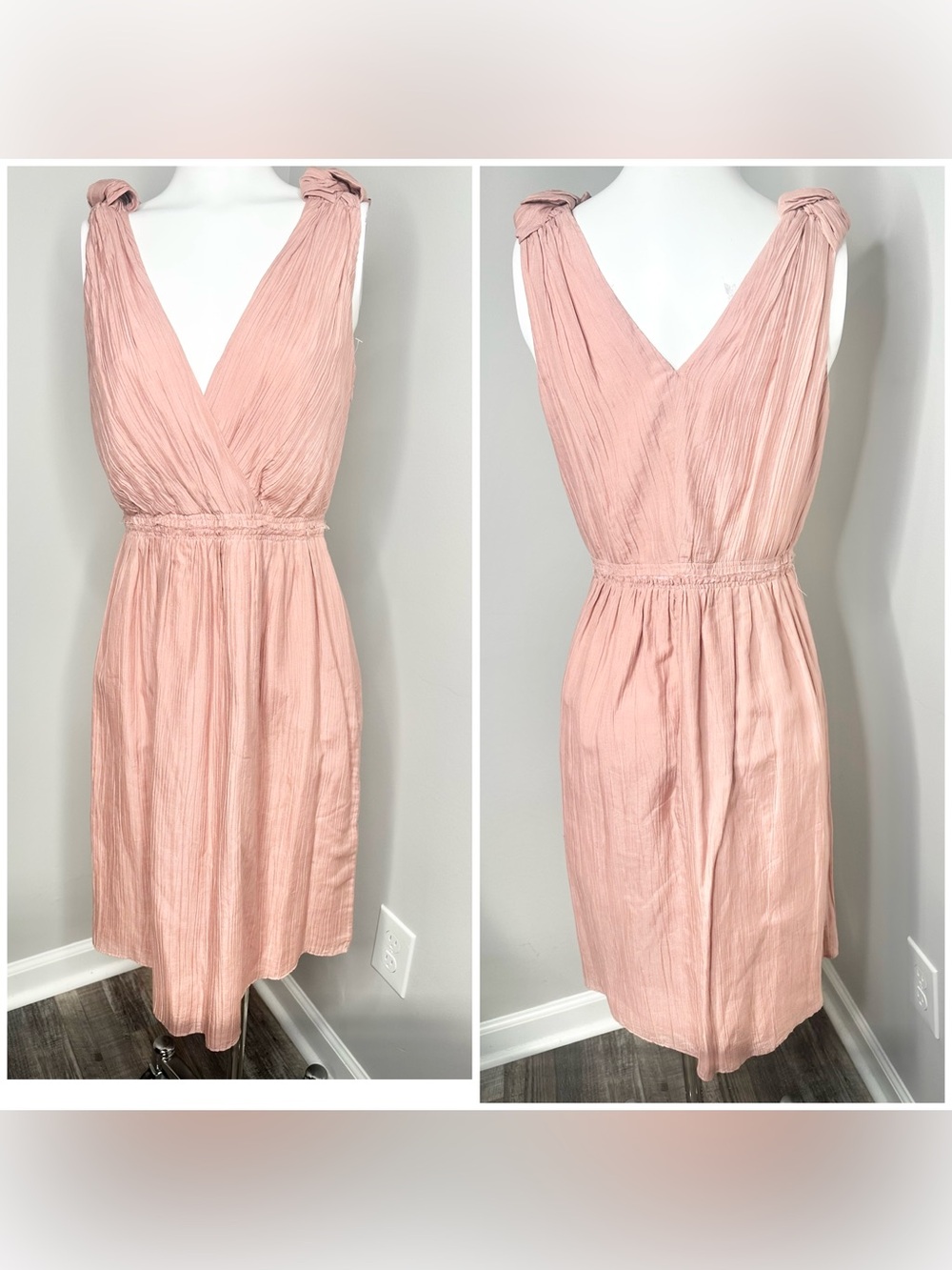 Banana Republic Blush Pink V-Neck Knotted Strap Midi Dress- nwt -4